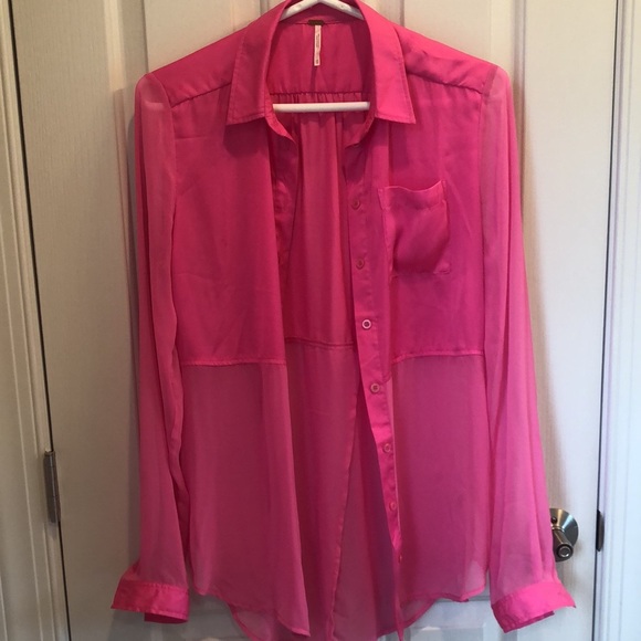 Free People Hot Pink Button Up Collar Blouse - Picture 2 of 4